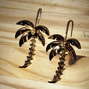 Gold Tone Palm Tree Earrings 3.5” BEACH VIBES